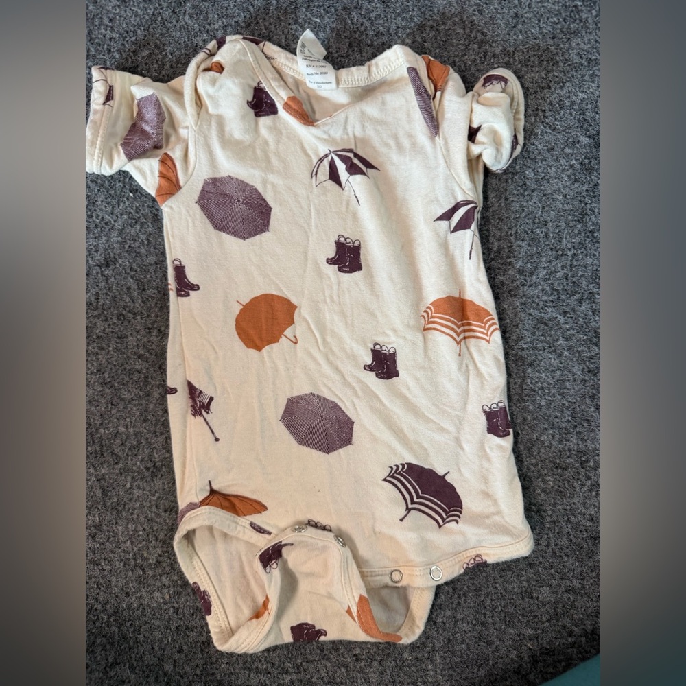 kate quinn Cream Umbrella & Rain Boot Print One-Piece Bodysuit